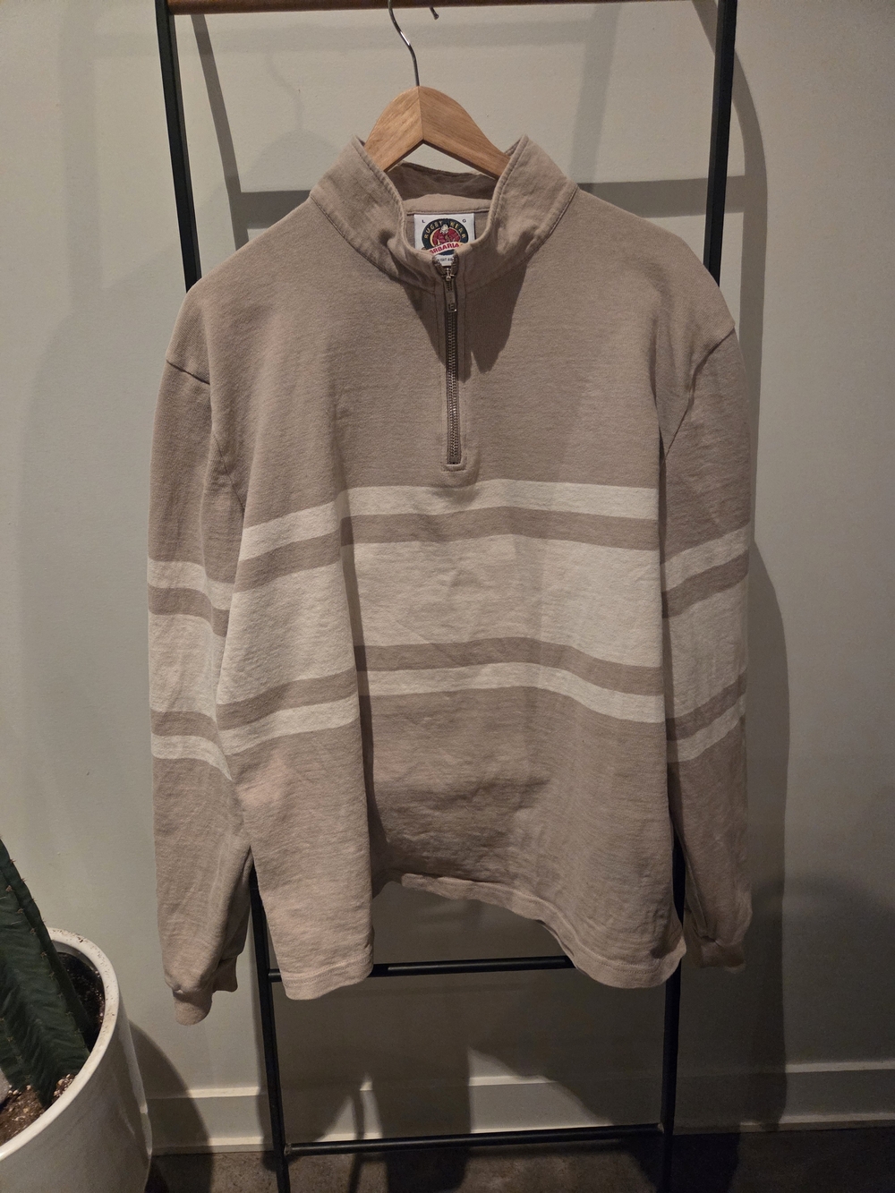 KOTN Beige and Cream Half-Zip Striped Sweater